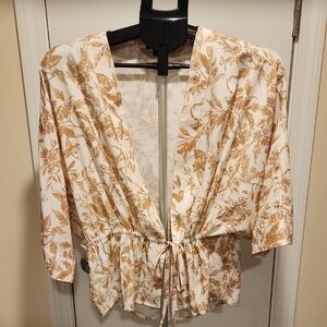 Express Cream and Brown Floral Blouse